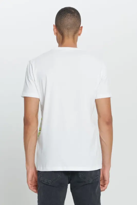 Men's White Standard Regular Fit 100% Cotton Soft Touch Printed Crew Neck T-Shirt - 6
