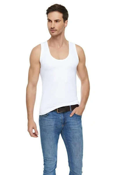 Men's White Strappy Lycra Modal Undershirt Single Pack - TUTKU