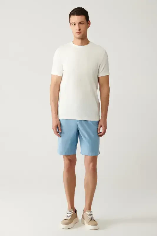 Men's White T-shirt Crew Neck Jacquard Cotton Regular Fit A41y1322 - 5