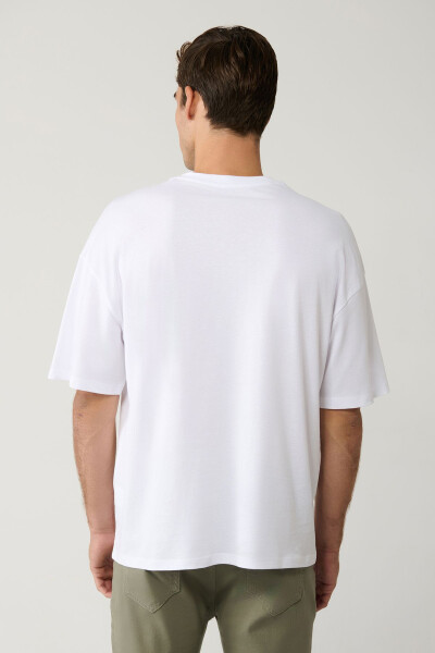 Men's White T-shirt Crew Neck Printed Cotton Oversize E001037 - 16