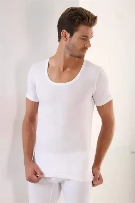 Men's White T-Shirt Crew Neck Short Sleeve 100% Cotton 3-Pack - 4