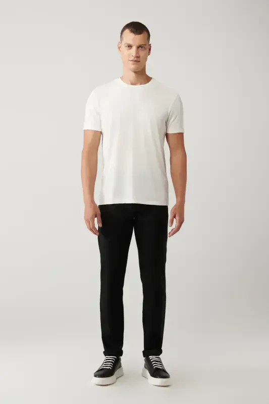 Men's White T-shirt Soft Touch Crew Neck Regular Fit B001031 - 5