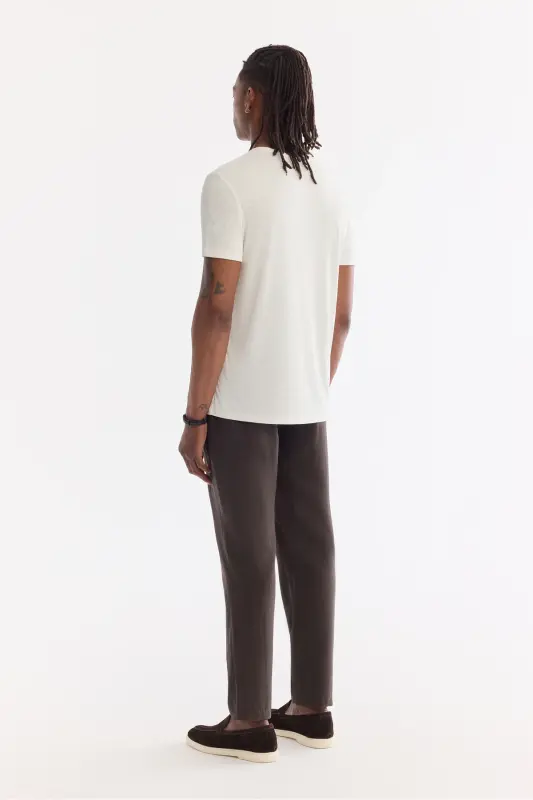 Men's White T-shirt Soft Touch Crew Neck Regular Fit B001031 - 5