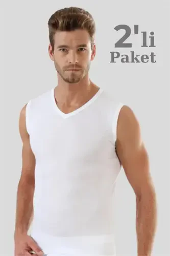 Men's White T-shirt V Neck Sleeveless Tank Top Undershirt Bodysuit 2 Pack 100% Cotton - 10