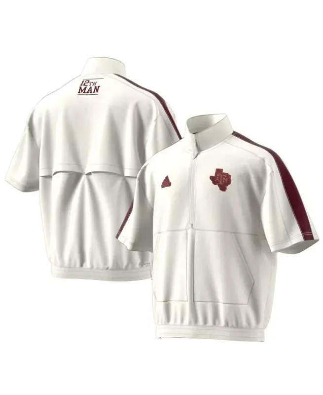 Men's White Texas A&M Aggies Strategy Pullover Half-Zip Short Sleeve Jacket-White - 1