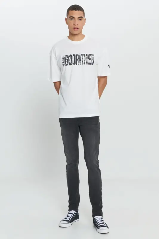 Men's White The Godfather Licensed Loose Fit Oversize 100% Cotton Crew Neck Printed T-Shirt - 4