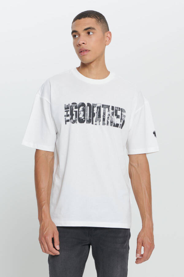 Men's White The Godfather Licensed Loose Fit Oversize 100% Cotton Crew Neck Printed T-Shirt - 1