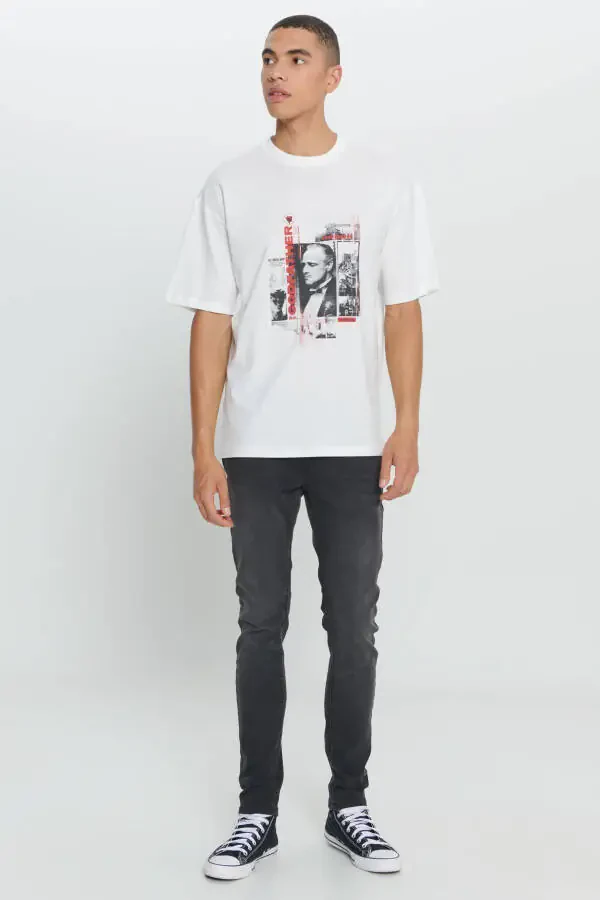 Men's White The Godfather Licensed Loose Fit Oversize 100% Cotton Crew Neck Printed T-Shirt - 2