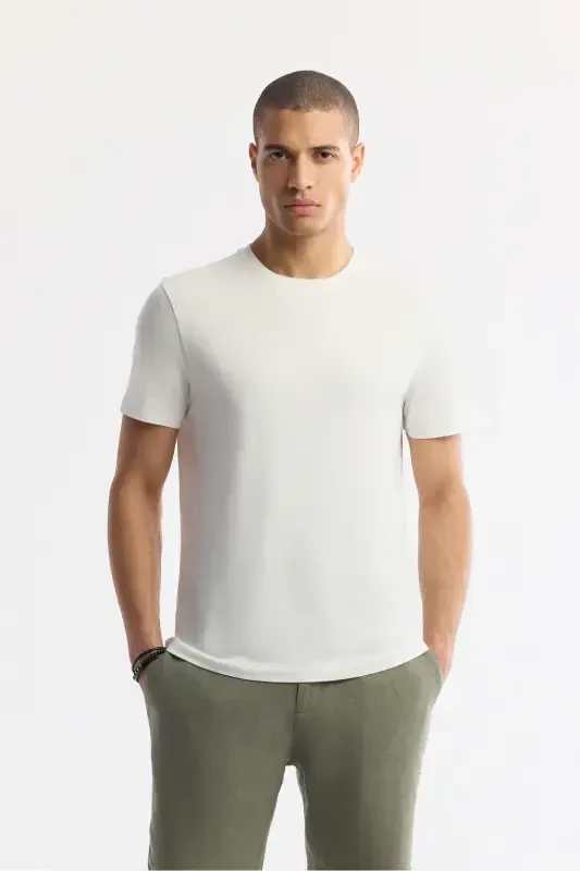 Men's White Ultrasoft Crew Neck Plain Regular Fit Modal T-shirt B001171 - 1