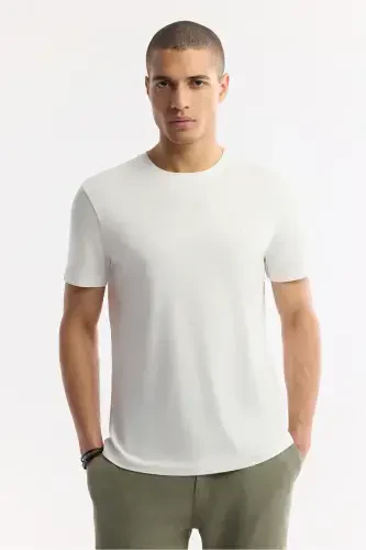 Men's White Ultrasoft Crew Neck Plain Regular Fit Modal T-shirt B001171 - 5