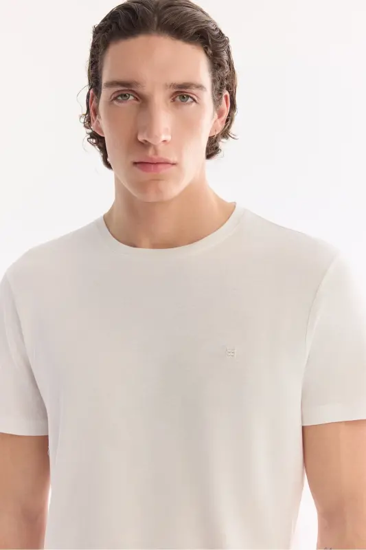 Men's White Ultrasoft Crew Neck Plain Regular Fit Modal T-shirt B001171 - 2
