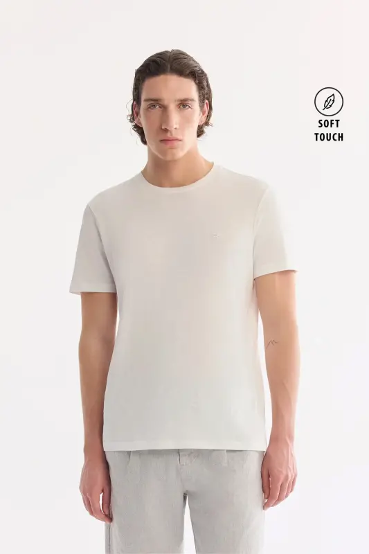 Men's White Ultrasoft Crew Neck Plain Regular Fit Modal T-shirt B001171 - 1