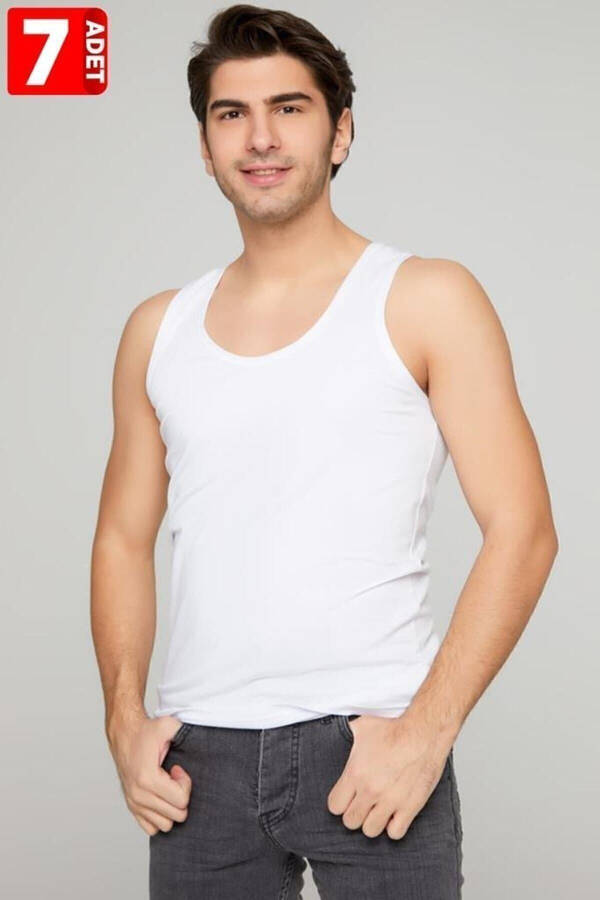 Men's White Undershirt 100% Cotton 7 Pack - 14