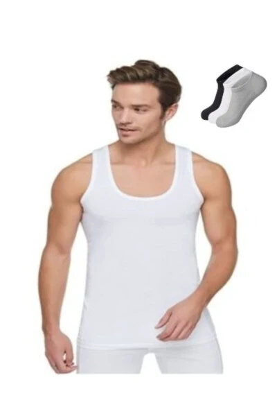 Men's White Undershirt 6 Pack 3 Pair Black White Grey Socks - TUTKU