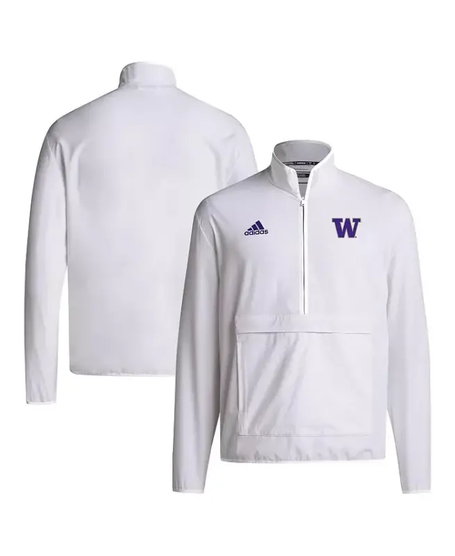 Men's White Washington Huskies 2024 Coaches Sideline Half-Zip Jacket-White - ADIDAS