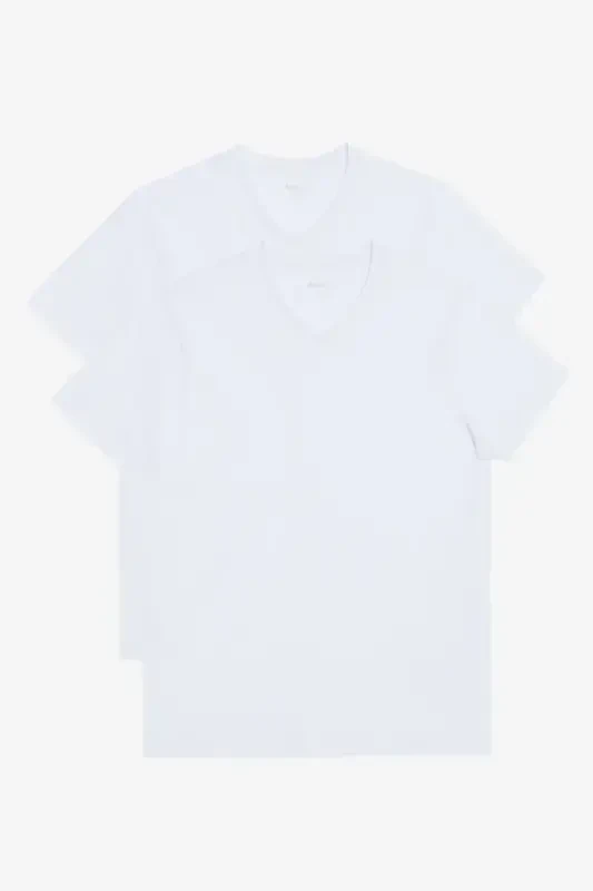 Men's White-white 2-Pack V-Neck 100% Cotton Slim Fit Slim Cut Basic T-Shirt-WHITE - 1