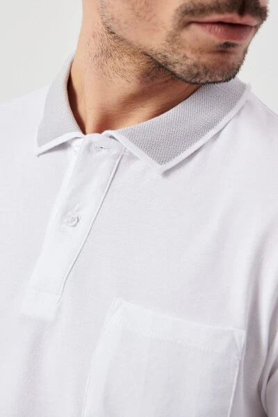 Men's White-white Comfort Fit Relaxed Fit Polo Neck T-shirt - 4