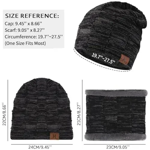 Mens Winter Beanie Hats Scarf Set Warm Knit Skull Cap Neck Warmer with Fleece Lined Winter Hat for Women - 3