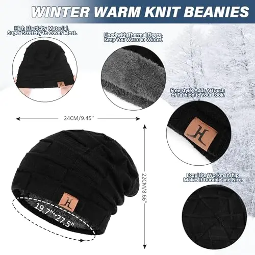 Mens Winter Beanie Hats Scarf Set Warm Knit Skull Cap Neck Warmer with Fleece Lined Winter Hat for Women - 2