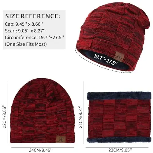 Mens Winter Beanie Hats Scarf Set Warm Knit Skull Cap Neck Warmer with Fleece Lined Winter Hat for Women - 3