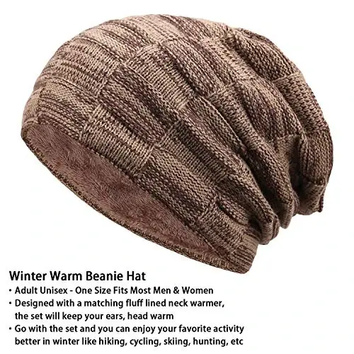 Mens Winter Beanie Hats Scarf Set Warm Knit Skull Cap Neck Warmer with Fleece Lined Winter Hat for Women - 2