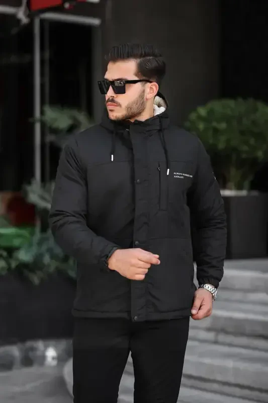 MEN'S WINTER COAT WITH FUR LINING-black - 1