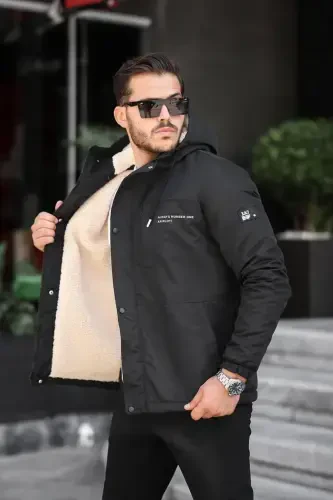 MEN'S WINTER COAT WITH FUR LINING-black - 3