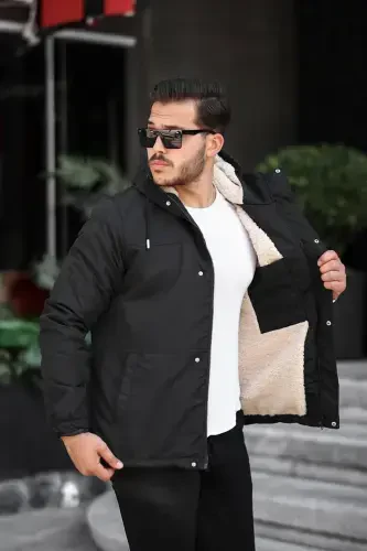 MEN'S WINTER COAT WITH FUR LINING-black - 4