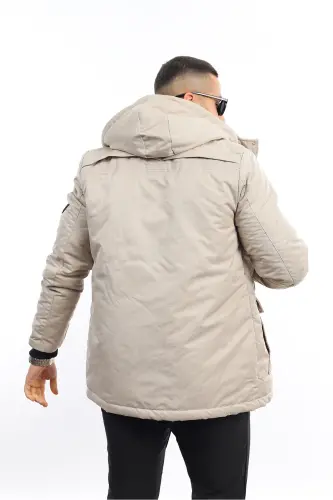 Men's Winter Detachable Hooded Parka Coat-BRICK RED - 5