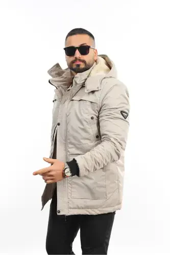 Men's Winter Detachable Hooded Parka Coat-BRICK RED - 4