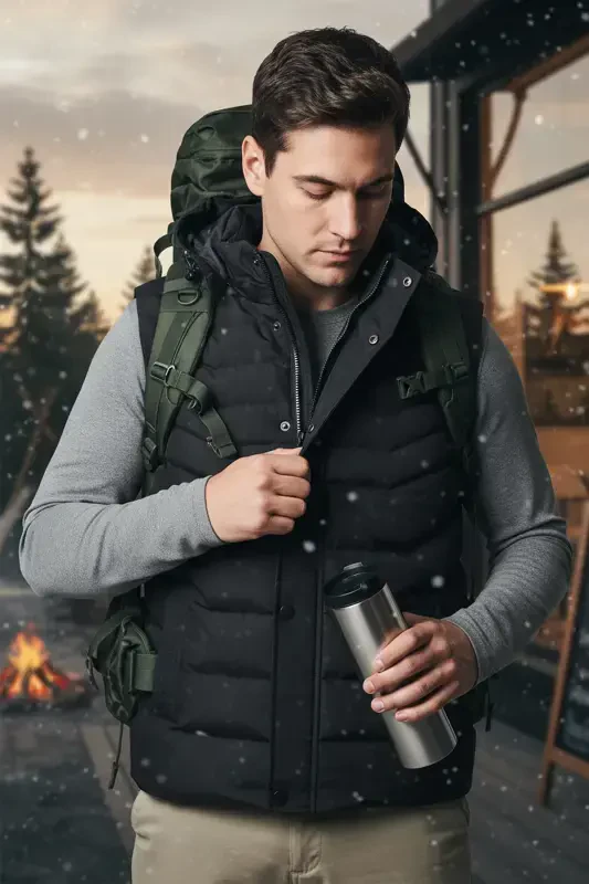 Men's Winter Puffer Vest (With Detachable Hood) - 1