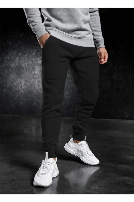 Men's Winter Sweatpants Slim Fit Jogger Black Cotton Fabric-Winter Black - 2