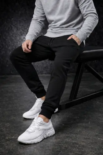 Men's Winter Sweatpants Slim Fit Jogger Black Cotton Fabric-Winter Black - 3