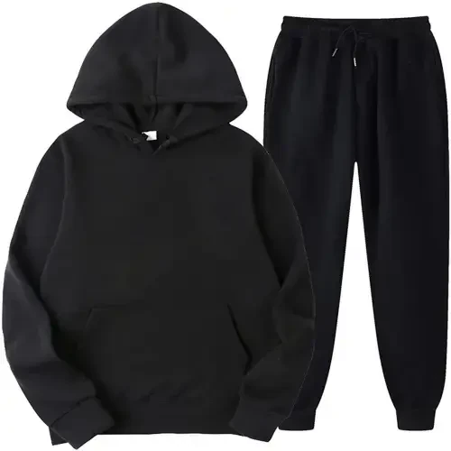 Mens Womens 2-Pieces Sweatsuits Fall Winter Hoodie Sweatpants Tracksuits Solid Color Casual Sets for Jogging Workout - 1