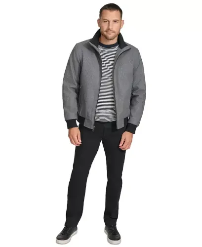 Men's Wool Bomber Jacket With Knit Trim 