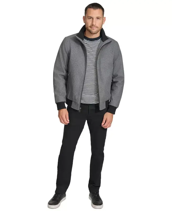 Men's Wool Bomber Jacket With Knit Trim - 1