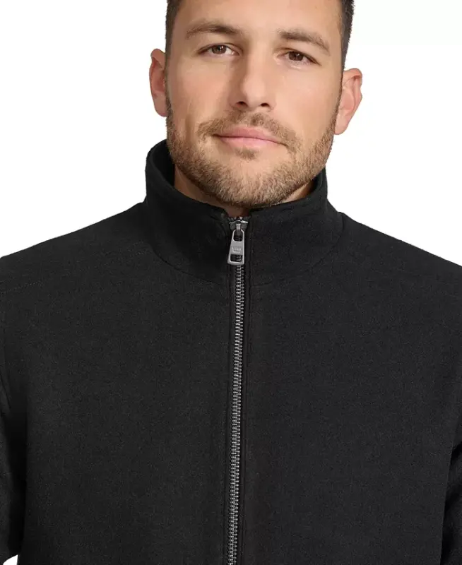 Men's Wool Bomber Jacket With Knit Trim-Black - 5