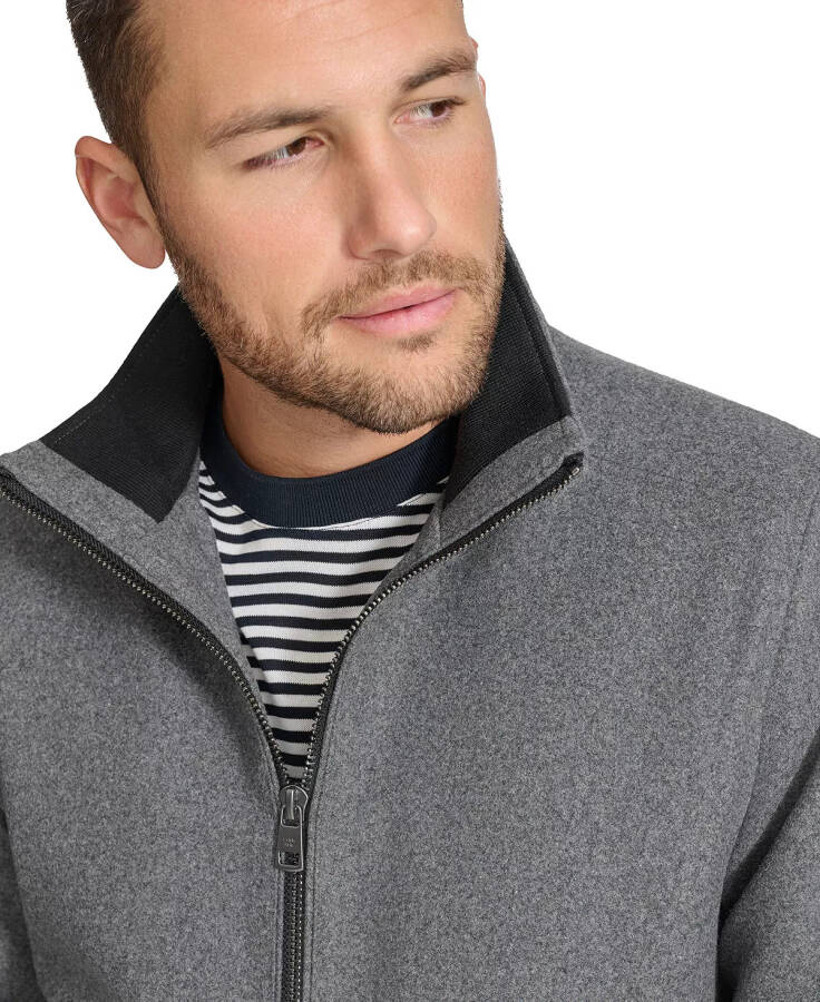 Men's Wool Bomber Jacket With Knit Trim Charcoal - 5