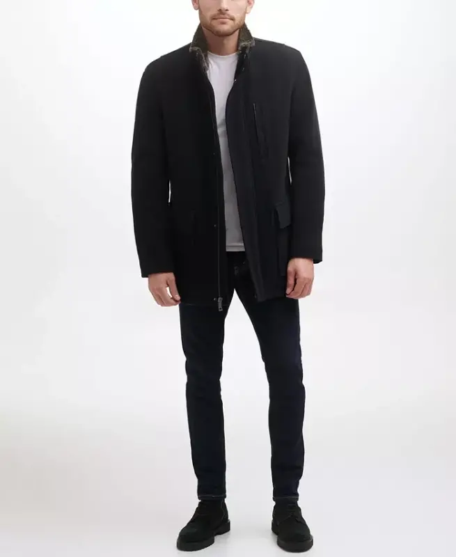 Men's Wool Plush Car Coat - Black - 1