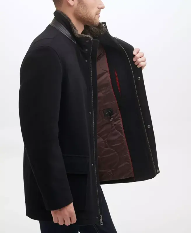 Men's Wool Plush Car Coat - Black - 2
