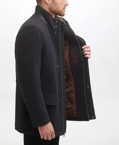 Men's Wool Plush Car Coat-Charcoal - COLE HAAN (1)