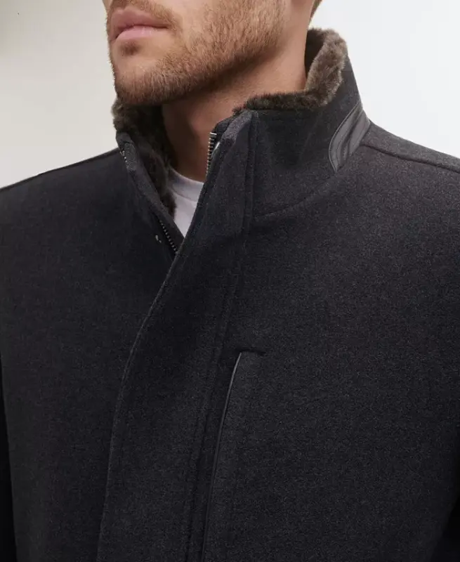 Men's Wool Plush Car Coat-Charcoal - 4