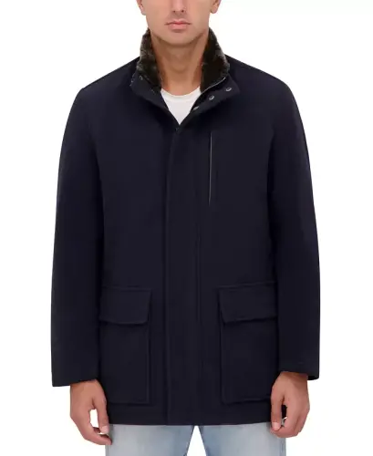 Men's Wool Plush Car Coat-Navy 