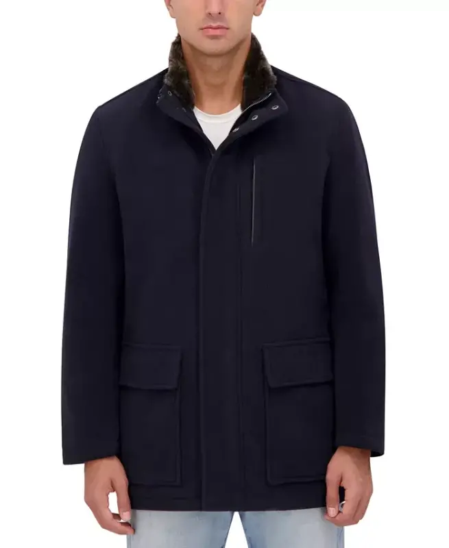 Men's Wool Plush Car Coat-Navy - 1