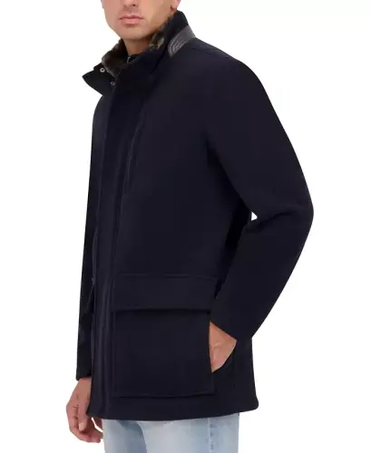 Men's Wool Plush Car Coat-Navy - 3
