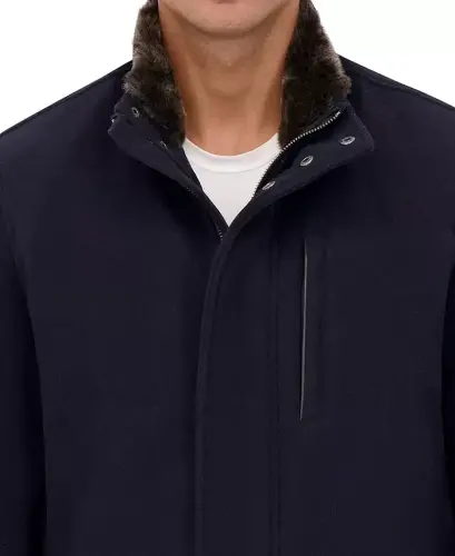 Men's Wool Plush Car Coat-Navy - 4