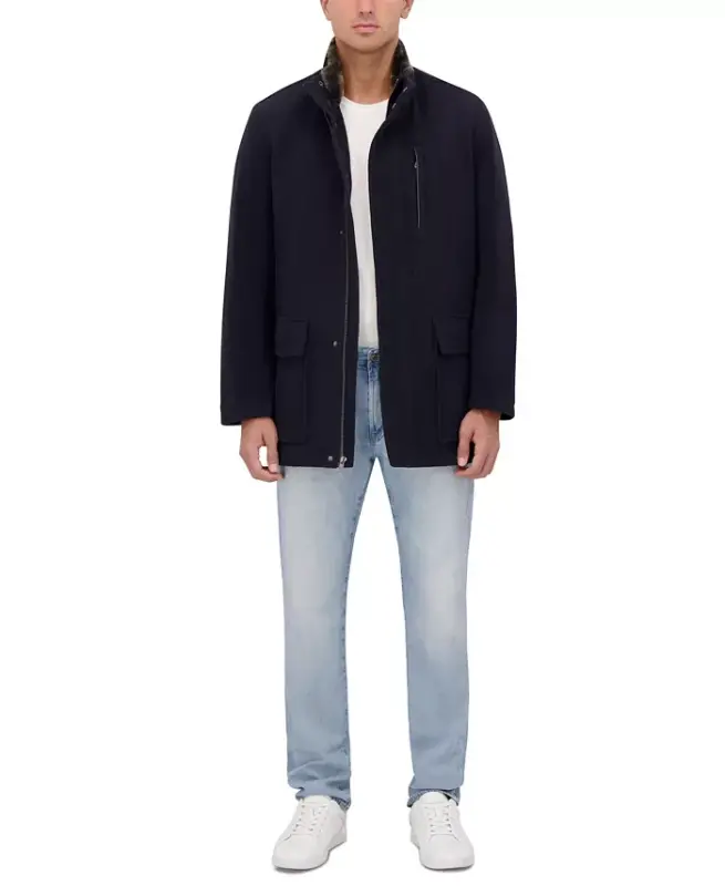 Men's Wool Plush Car Coat-Navy - 6