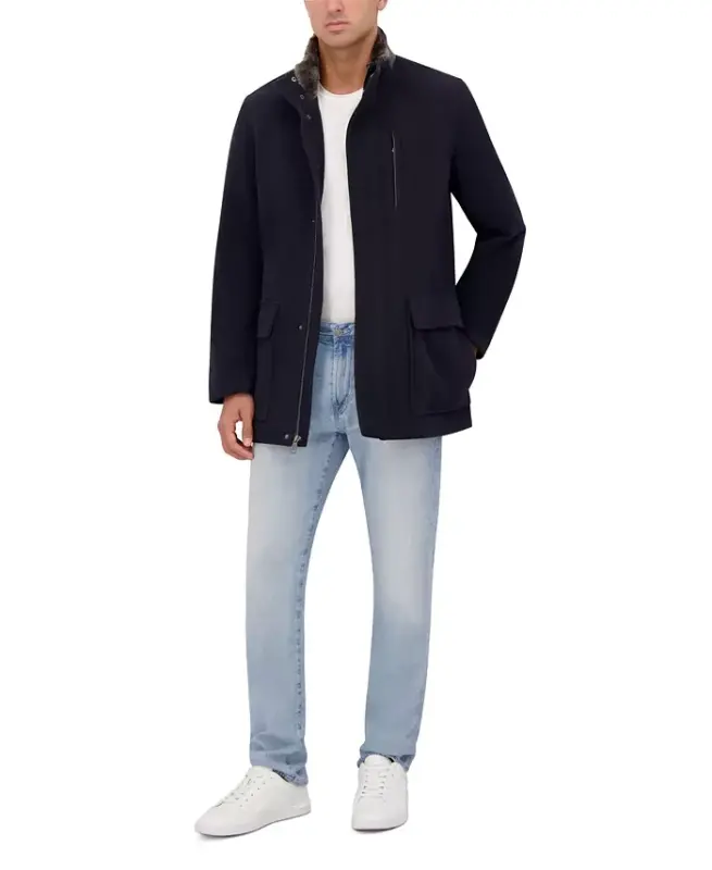 Men's Wool Plush Car Coat-Navy - 7