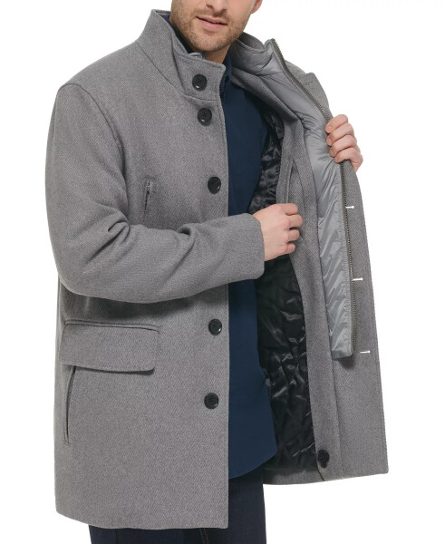 Men's Wool Twill Stand Collar Topper with Nylon Bib Coat Light Grey - 3