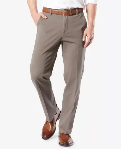 Men's Workday Smart 360 Flex Classic Fit Khaki Stretch Pants-Med Brown 